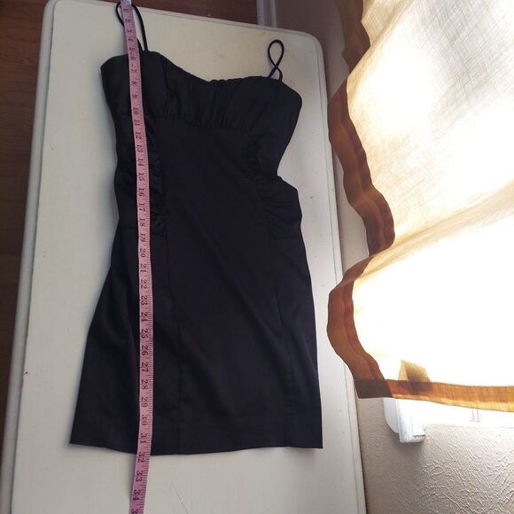 David Meister Black Satin Mini Dress Ruched Sz 4 - Picture 6 of 9